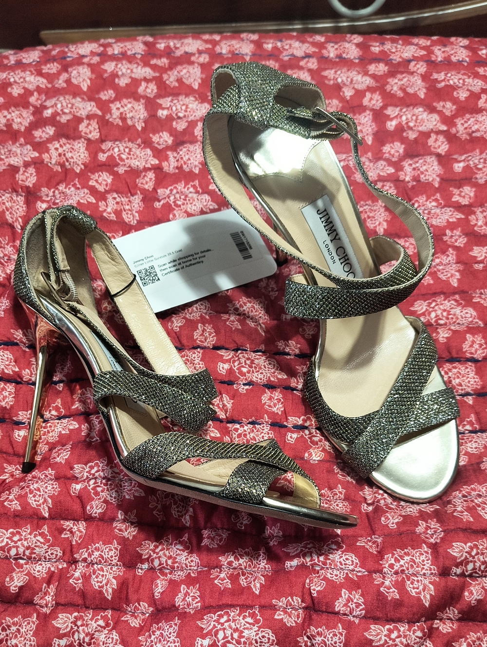 Jimmy Choo NEW Glitter Lottie Sandals In Metallic Gold